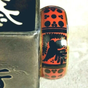 India Brass Bangle Bracelet Peace Dove Red Black Enamel